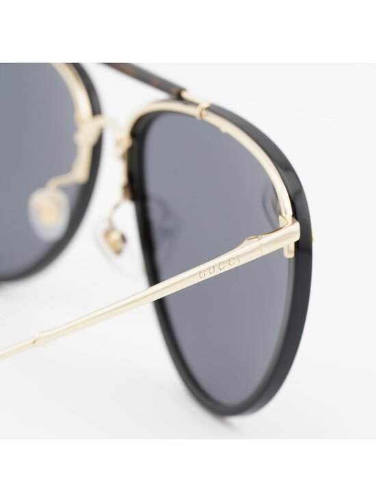 Gucci GG0672S 001 Sunglasses Black Gold Aviator Frame, Grey Lenses